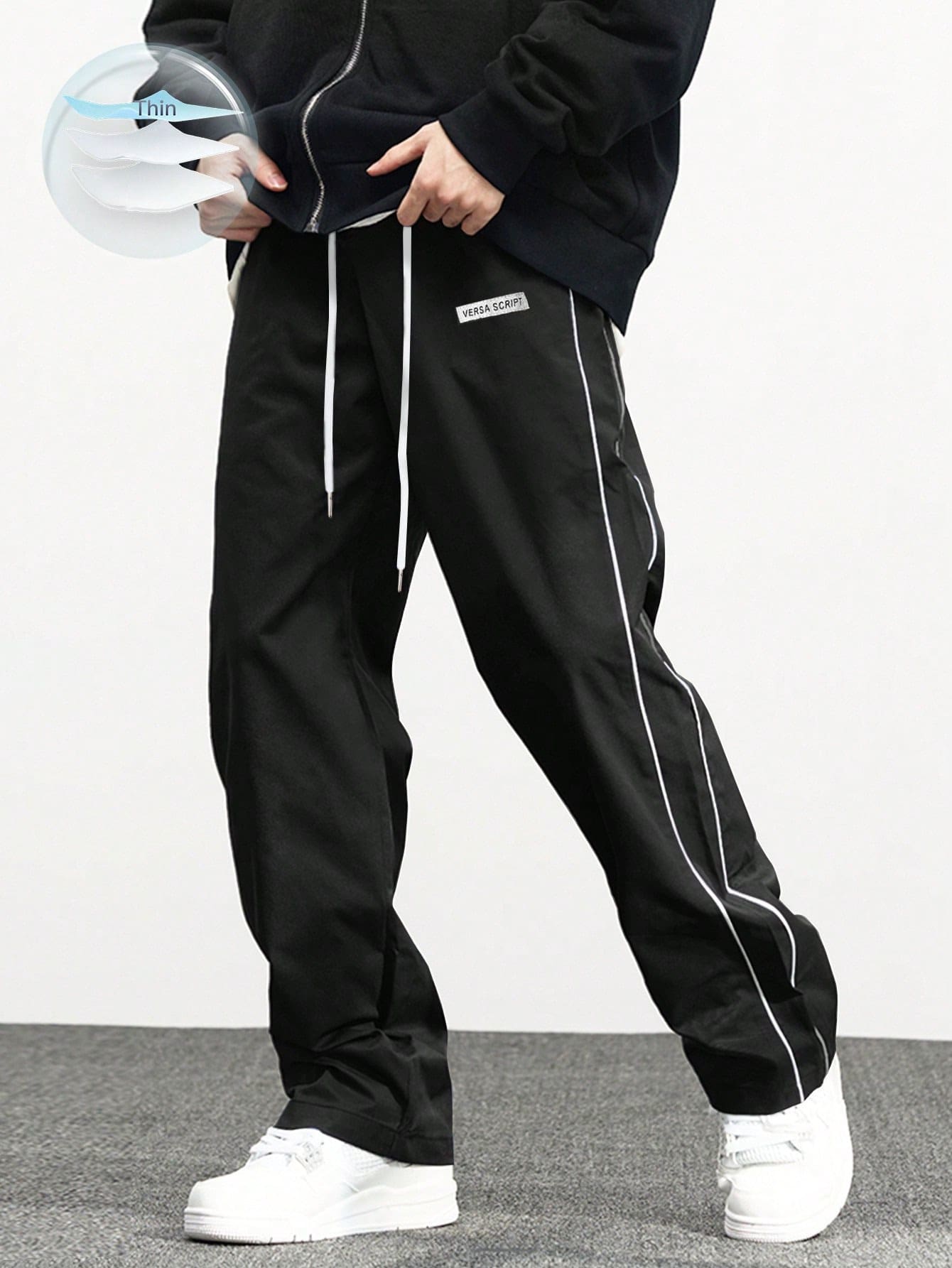1pc Men's Casual Sports Pants, Loose Straight Leg Cut With Good Drape. Suitable For Indoor And Outdoor Activities, Also Can Be Gifted To Couples. Made Of 100% Polyester. With Drawstring Waistband For Adjustable Fit, Available In Multiple Colors. - Black - View 1