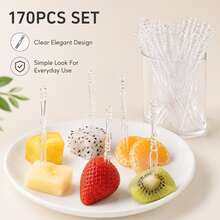170pcs Multiple Packs Plastic Disposable Transparent Fruit Forks, Bamboo Joint Design Cake Dessert Picks, Clear Mini Food Picks For KTV, Bar, Party, Buffet, Fruit Plate, Dessert Table And Event Use - 1pcs - View 4