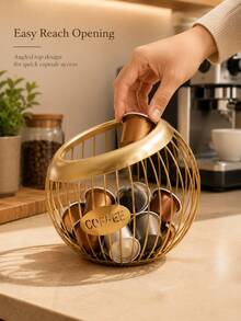 Coffee Capsule Storage Basket - Black Wrought Iron Coffee Capsule Basket; Exquisite Home Decor Item With "COFFEE" Letter Design And Large Capacity; Perfect Countertop Organizer For Home Kitchen And Coffee Station Decoration. - Multicolor - View 2