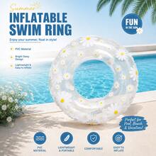 Inflatable Daisy Swim Ring, PVC Material Inflatable Pool Float, Pool Tube, Adult Beach Swimming Party Float, Summer Beach Bachelor Party Pool Party Supplies - White - View 3