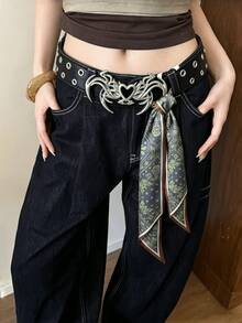 Cinturón de estilo punk vintage con corazón en relieve, para mujer; cinturón versátil de estilo gótico, hebilla de corazón con alas de demonio negras y aceite goteante, adecuado para uso diario y diversas ocasiones festivas - Negro - Ver 8