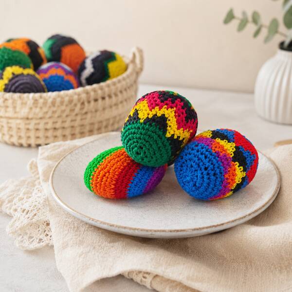 2026 Upgraded Handmade Crochet Hacky Sack, Assorted Multicolored Geometric Knitted Footbag, Soft Juggling Balls For Beginners Teens Indoor Outdoor Game
