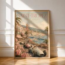 1pc Vintage Saint Tropez Sunlit Circuit Poster, Retro French Riviera Racing Car Coastal Landscape Wall Art Print, Unframed Matte Paper Poster For Bedroom Living Room Decor - 1PC - View 2