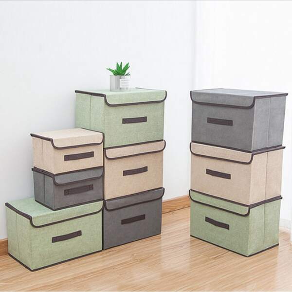 2 Pcs Foldable Fabric Storage Box, Large Capacity Clothes Organizer With Lid, Household Dorm Wardrobe Storage Box, Simple Fashion Rectangular Storage Basket, Washable Home Dorm Sundries Books Bedding Storage Box