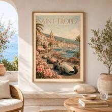 1pc Vintage Saint Tropez Sunlit Circuit Poster, Retro French Riviera Racing Car Coastal Landscape Wall Art Print, Unframed Matte Paper Poster For Bedroom Living Room Decor - 1PC - View 5