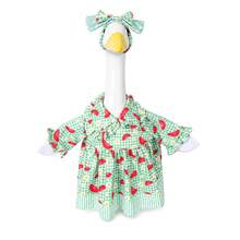 1pc Watermelon Print Porch Goose Outfit, Green Plaid Ruffle Dress With Matching Bow Headpiece, Cute Seasonal Goose Costume, Suitable For Porch Garden Party Decoration, Goose Not Included - Green Plaid Watermelon Goose Outfit - View 6