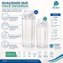 Garrafa Caixa de Leite de Acrílico 500ml e 1 Litro Decorativa Transparente Organizador Bebidas Suco Milk Geladeira - Visão 7