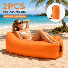 1pc Portable Inflatable Sofa Lounge Chair With Storage Bag, No Pump Needed Single Person Foldable Inflatable Sofa Travel Mat, Lightweight Rectangular Outdoor Seat, Suitable For Camping, Beach, Picnic, Backyard, Festival, Concert, Travel And Nap - Multicolor - View 5