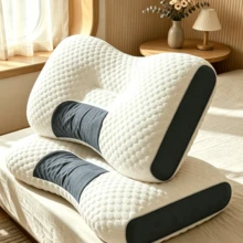 Almohada ergonómica con zonas de soporte para cuello, almohada especial para aliviar dolores cervicales, se adapta perfectamente al cuello y hombros para dormir mejor y relajarte, núcleo viscoelástico que libera la presión y no se deforma con el uso prolongado - Blanco - Ver 4