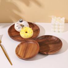 One Acacia Wood Round Dinner Plate Christmas Gift - Brown - View 5
