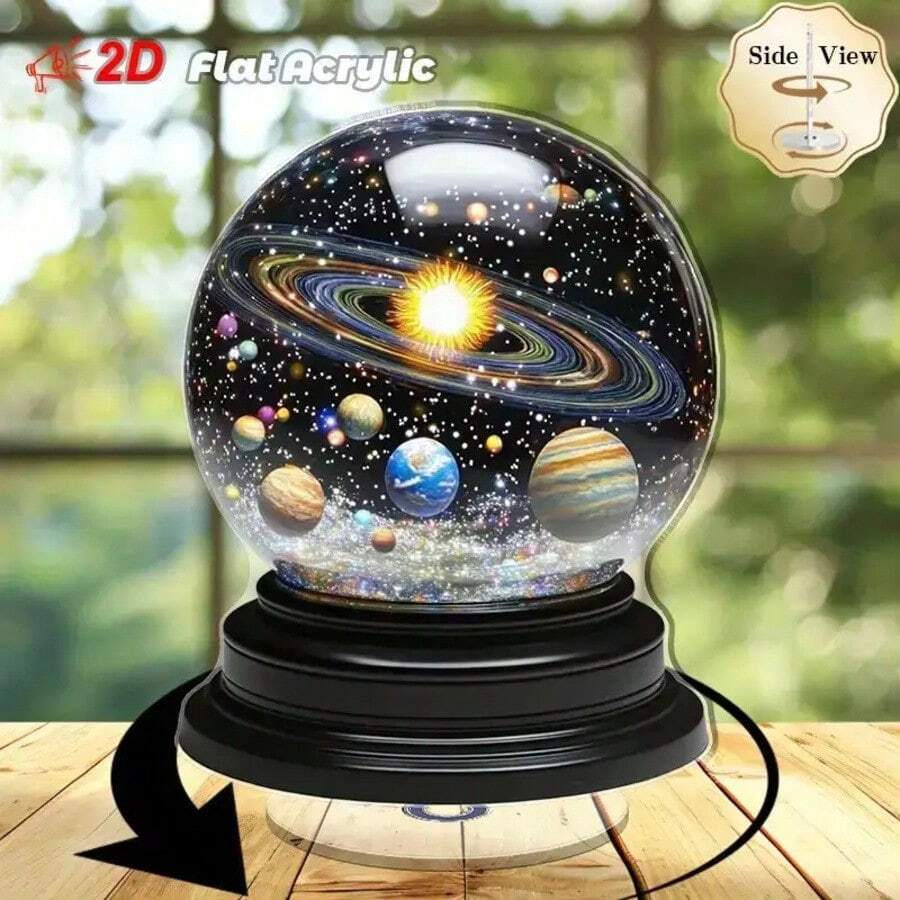 1件裝旋轉太陽系水晶雪花球 2D平面壓克力桌面裝飾品,附旋轉機構,太陽與行星設計,適用居家/辦公室裝飾,天文主題禮物,適合太空愛好者 - 多款 - 查看 1