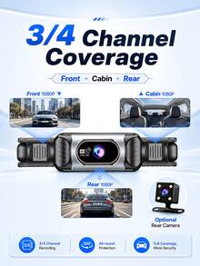 4-Channel 360° Dash Cam, Front/Rear/Left/Right View, 3.16" Screen, Built-In Night Vision, Sensitive Motion Detection Recording, Parking Monitoring, Reverse Assist,  - Dash Cam - View 3