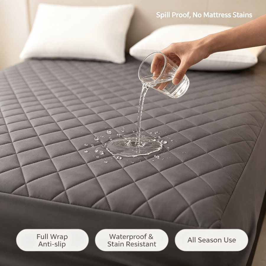 12 Inch Deep Pocket 360° Full Coverage Mattress Protector, Ultra Waterproof Quilted Bed Sheet, Machine Washable Anti-Mite Anti-Dust, Universal Fit For All Bed Sizes