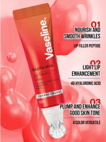 Vaseline 櫻桃紅豐盈果凍唇彩 10ml，保濕豐唇唇部護理，含 4 倍玻尿酸與三肽，水晶按摩頭，SPF15，玫瑰粉色調，撫平唇紋並促進膠原蛋白，輕盈不黏膩果凍配方 - 櫻桃紅 - 查看 4