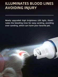 PETSIN Pet Nail Grinder, Cat Dog Electric Nail Trimmer USB Rechargeable With LED Light, Smart Display, Multi Grinding Modes For Various Pets, Upgraded Strong Motor For Tough Nails, Portable & Fashionable Design - White - View 9
