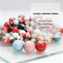 20pcColored Glazed Ceramic Round Loose Beads - Multicolor Glossy Spacer Beads For DIY Bracelet, Hair Tie, Necklace & Jewelry Making Crafts - Multicolor - View 6
