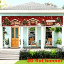 2D Plane, Christmas Fence Background, Snow Covering The Cottage, Colorful Lights, Christmas Tree And Snowman Elements, Combined With Red Snowfall Night Sky And Gift Box Decorations, No Power Supply Required - View 2