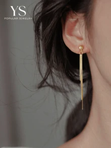 1pair Fashion Gold Color Long Tassel Earrings, Quality Chain Dangle Earrings For Women Daily Wear - Gold - View 2