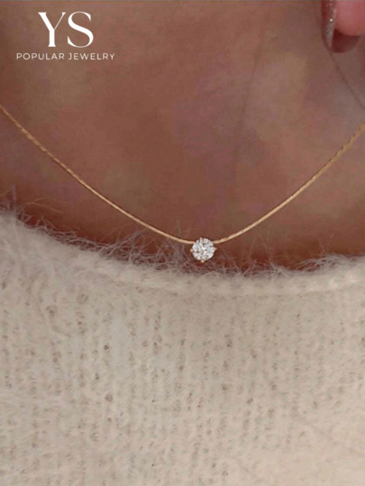 1pc Fashionable High-End Minimalist Style Unique Design Single Large Diamond Pendant Necklace, Suitable For Women, Suitable For Daily Wear And Dating Parties