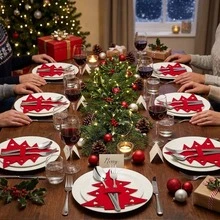 24pcs Christmas Tree Cutlery Organizer, Felt Placemats, Classic Christmas Tree Design, Red And Green, Can Be Used As Utensil, Silverware, And Flatware Holders, Suitable For Holiday Dining And Party Decoration, Tableware Pockets, Christmas Decorations - Multicolor - View 6