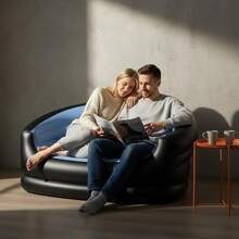 Inflatable Double Sofa, Suitable For Living Room, Reading Area, Bedroom, Lounge And Guest Room, Black Grey/Black Blue - Multicolor - View 3