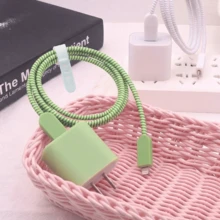 5件裝高級純色TPU防摔充電線保護套，線材收納整理器，相容Apple 18W/20W充電器 - 磨砂綠 - 查看 3