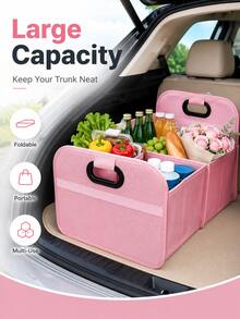 Women's Essential Car Storage Solution: Pink Foldable Trunk Organizer | 600D Oxford Cloth Heavy-Duty Material, Large Capacity Compartment Storage Box | Multi-Compartment Design + Dustproof Flip Cover | Car Organizing Essential | Suitable For Sedans, SUVs And Minivans | For Storing Miscellaneous Items, Tools, Luggage And Shopping Bags | Goddess-Style Car Storage Box | Car Interior Storage Inspiration | Trunk Organizer Essential | Must-Have To Optimize Car Storage Space - Thickened and Upgraded Version - View 4