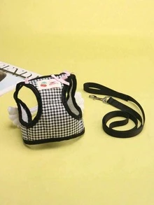 1 Set Cute Pink Plaid Rabbit Vest-Style Leash With Wing Decoration, Adorable And Fun Pet Leash (Suitable For Small Pets Only) - Multicolor - View 5