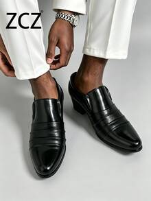 ZCZ 男士正式鞋，黑色商務休閒鞋，極簡主義一腳蹬楔跟尖頭正式鞋，僧侶鞋，派對正裝鞋，高跟正式商務時尚百褶男鞋，四季皆宜，適合正式商務與休閒穿搭 - 黑色 - 查看 9