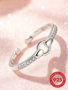 1pc S925 Sterling Silver Minimalist Luxury Hollow Geometric Rhinestone Ring, Korean Style Fashion Personalized Ins Cool Niche Design Exquisite Versatile Elegant High-End Ring, Casual Party Gift Accessory Birthday Present - Geometry - View 3