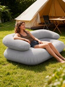 1pc Double Foldable Inflatable Sofa Chair, Soft Comfortable Home Leisure Slouchy Lounge Chair, Portable Outdoor Inflatable Mattress, Can Lie/Sleep, Adult Double/Multi-Person Nap Room, Summer Camping, Dormitory Essential, Back To School, Labor Day, Road Trip - Multicolor - View 3