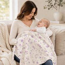 Muslin Nursing Cover For Breastfeeding, Soft Breathable Baby Feeding Apron With Adjustable Neck Strap, Lightweight Privacy Cover, Multi-Use Stroller C - Purple Flowers - View 6