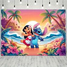 Hasbro Romantic Pink Stitch & Angel DIY Decoration Set, Happy Birthday Banner, Couple Starry Twinkling Fabric Backdrop, Lightweight Photo Background, Suitable For Holiday Celebration & Anime Fan Gathering Decor - Multicolor - View 8