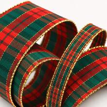 10 Yards Premium Red & Green Plaid Pattern Ribbon Roll, Vintage Plaid Fabric Tape With Metallic Gold Sequin Edge, Suitable For Holiday Gift Wrapping, Party Decoration, Hair Accessories, DIY Crafts - Checkered Ribbon - View 5