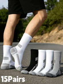 10 Pairs Men's Mid-Calf Socks, Black White Gray Colorway, Striped Ankle Support Design, Comfortable Outdoor Sports Socks, Back To School Season - Multicolor - View 21