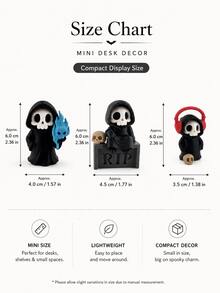 Gothic Grim Reaper Statue With Skull Carving - 7.19cm PLA Plastic Figurine, Suitable For Home And Halloween Decor, Dark Fantasy Desktop Ornament, Gothic Collectible Gift, Vintage Style, Applicable For Home, Bookshelf, Desktop Display - Multicolor - View 3