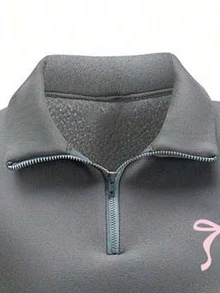Sweatshirt dan Celana Panjang Berkerah Tegak dengan Motif Kartun untuk Remaja Perempuan - Dark Grey - View 4