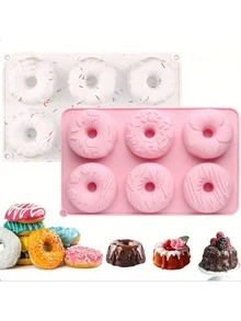 1pc Heat-Resistant Silicone Donut Mold | Creative 6-Cavity Donut Mold, Suitable For DIY Cake Baking And Chocolate Making | Non-Stick And Reusable | Oven And Microwave , Ideal For Holiday Baking - Multicolor - View 4
