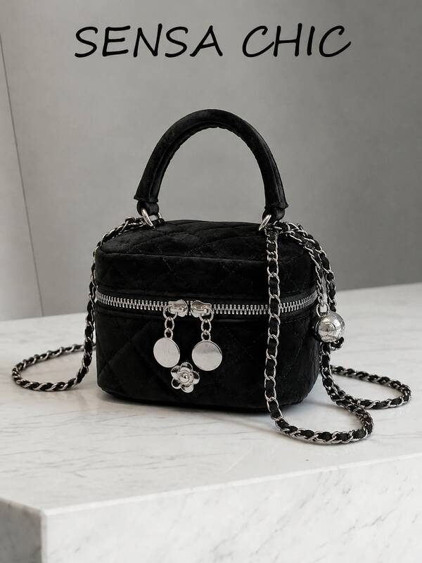 Black Mini Square Crossbody Bag, Detachable Leather Braided Chain Strap, Cute Compact Handbag, Suitable For Dates And Daily Outings