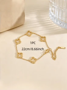 4件/1件裝 時尚奢華不鏽鋼四葉草與手鍊套組，復古優雅女款飾品，適合日常配戴、禮物、派對、時尚節日禮物 - 金19 - 查看 10