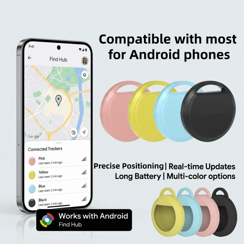 RSH 1PC Mini Wireless Portable Item Tracker, Smart Anti-Lost Device, Item Tracker, Item Loss Prevention Device, Item Locator, Compatible With Android Find Hub (For Android Solely), Wireless Key Finder, Location Tracking Device, For Backpacks, Keys, Pets.