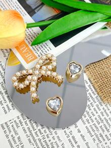 8pcs/Set Gold Butterfly Heart Rhinestone Shoe Charms, Suitable For DIY Perforated Shoes, Perfect Gift For Friends. - Gold - View 8