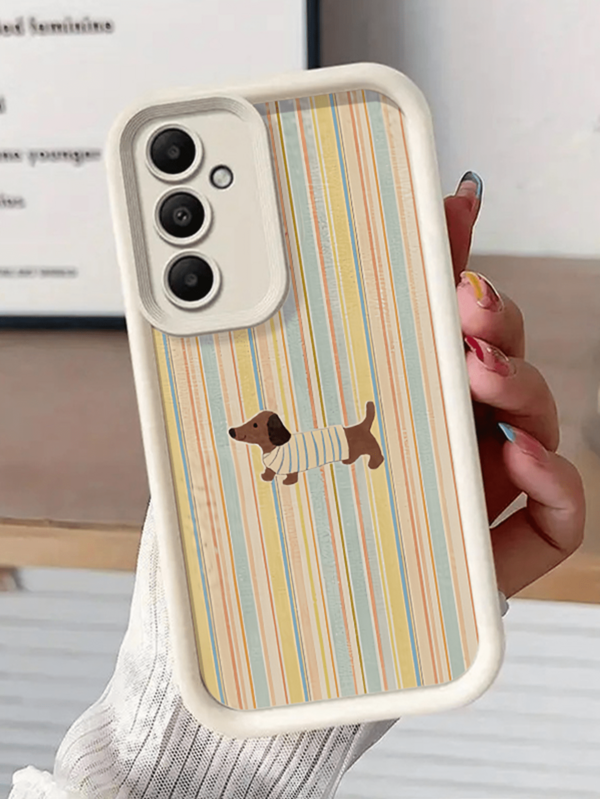 1pc White Colorful Striped Puppy Minimalist Fashion Personalized TPU Anti-Drop Full Coverage Phone Case Suitable For Samsung Series