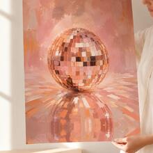 1pc Pink Disco Ball Poster, Abstract Aesthetic Wall Art Print, Unframed Matte Paper Poster For Bedroom Dorm Living Room Decor - 1PC - View 3