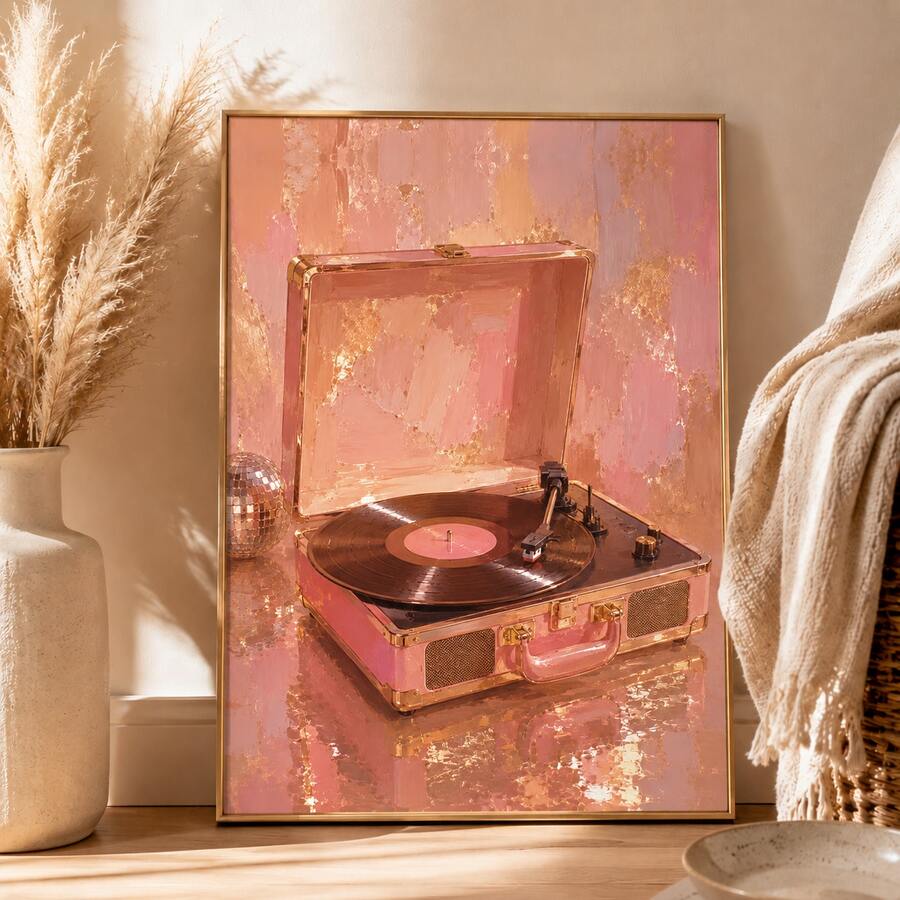 1pc Pink Vinyl Record Player Poster, Retro Music Aesthetic Wall Art Print, Unframed Matte Paper Poster For Bedroom Dorm Living Room Decor - 1PC - View 1
