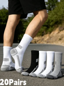 10 Pairs Men's Mid-Calf Socks, Black White Gray Colorway, Striped Ankle Support Design, Comfortable Outdoor Sports Socks, Back To School Season - Multicolor - View 11