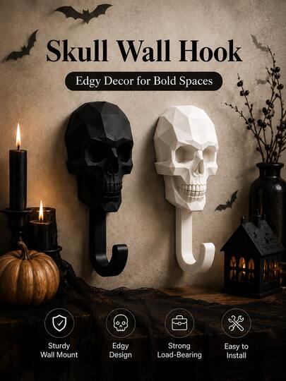 Gancho de pared con diseño de calavera, gancho decorativo de pared creativo y personalizado, toallero para entrada y baño, gancho de almacenamiento de estilo retro para abrigos y sombreros, gancho de almacenamiento detrás de la puerta del dormitorio, colgante decorativo de ambiente de Halloween