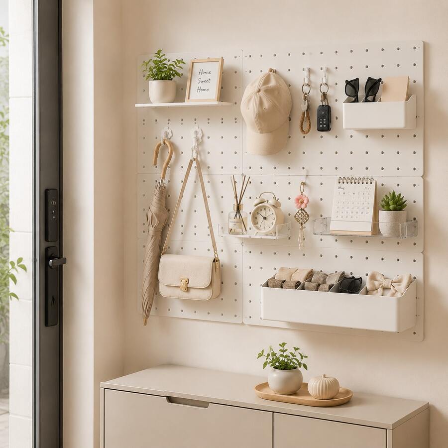 No-Drill Pegboard Accessories, Multi-Functional Wall-Mounted Storage Hooks, Strong Load-Bearing, Suitable For Hanging Kitchen And Bathroom Supplies, Home Pegboard Accessories, Space-Saving Home Hardware Decor, Back To School Season - Multicolor - View 1
