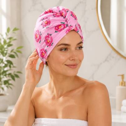 Opjoys Floral Print Dry Hair Cap, Casual Polyester Fiber, Home Daily Wear, All Seasons