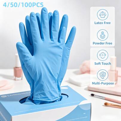 Heavy Duty Blue Nitrile Disposable Gloves 4/50/100pcs, Thickened Puncture-Resistant Oil-Resistant, Latex-Free Powder-Free, Suitable For Industrial Work, Auto Repair, Mechanic, Deep Home Cleaning